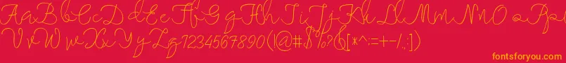 maheishia-Schriftart – Orangefarbene Schriften auf rotem Hintergrund