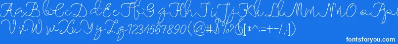 maheishia-Schriftart – Weiße Schriften auf blauem Hintergrund