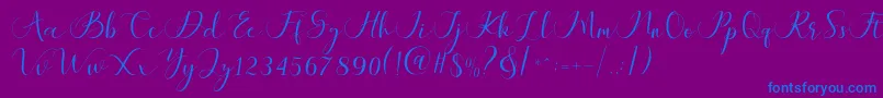 Fonte Maheria Script – fontes azuis em um fundo violeta