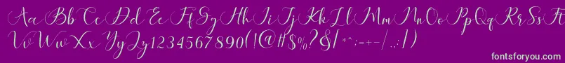 Maheria Script-Schriftart – Grüne Schriften auf violettem Hintergrund