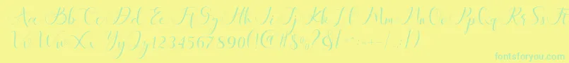 Maheria Script Font – Green Fonts on Yellow Background