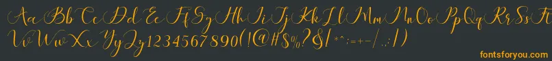 Maheria Script-Schriftart – Orangefarbene Schriften auf schwarzem Hintergrund