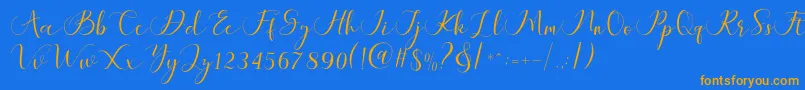 Maheria Script-Schriftart – Orangefarbene Schriften auf blauem Hintergrund