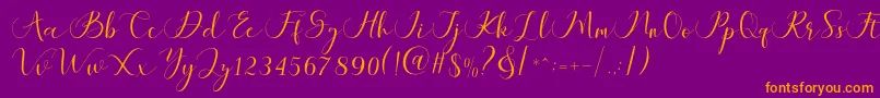 Maheria Script Font – Orange Fonts on Purple Background