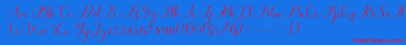 Maheria Script Font – Red Fonts on Blue Background
