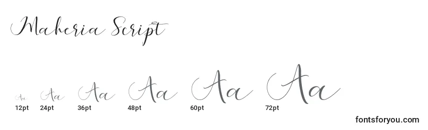 Maheria Script Font Sizes