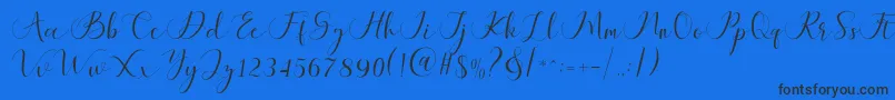 Czcionka Maheria Script – czarne czcionki na niebieskim tle