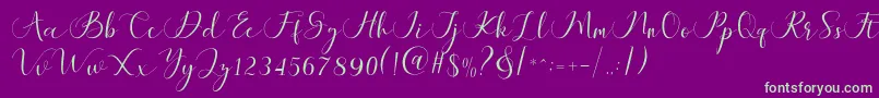 Maheria Script-Schriftart – Grüne Schriften auf violettem Hintergrund