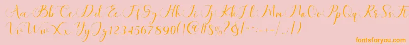 Maheria Script-Schriftart – Orangefarbene Schriften auf rosa Hintergrund