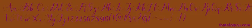 Maheria Script-Schriftart – Violette Schriften auf braunem Hintergrund