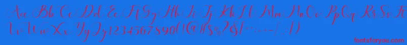 Fonte Maheria Script – fontes vermelhas em um fundo azul