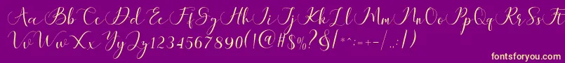 Maheria Script Font – Yellow Fonts on Purple Background