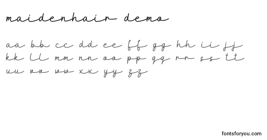 Schriftart Maidenhair DEMO – Alphabet, Zahlen, spezielle Symbole