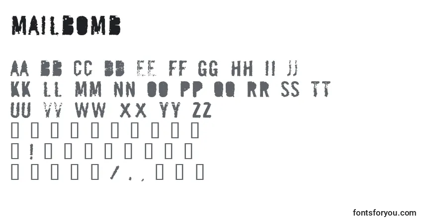 A fonte MAILBOMB (133396) – alfabeto, números, caracteres especiais