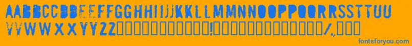 MAILBOMB-Schriftart – Blaue Schriften auf orangefarbenem Hintergrund