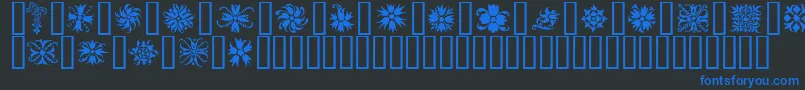 Ornamenter2-Schriftart – Blaue Schriften auf schwarzem Hintergrund