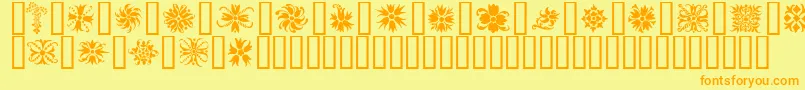 Ornamenter2-Schriftart – Orangefarbene Schriften auf gelbem Hintergrund