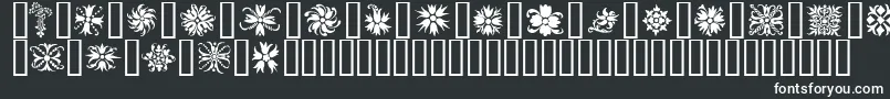 Ornamenter2-fontti – valkoiset fontit mustalla taustalla