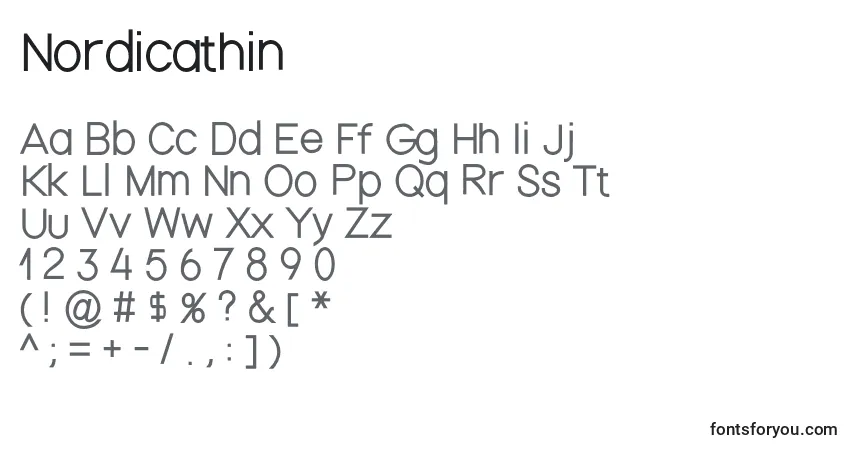 Czcionka Nordicathin – alfabet, cyfry, specjalne znaki