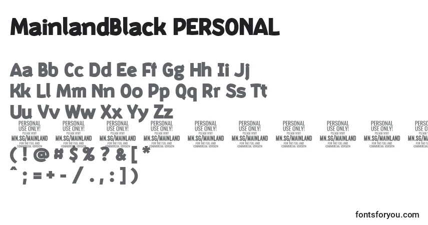A fonte MainlandBlack PERSONAL – alfabeto, números, caracteres especiais