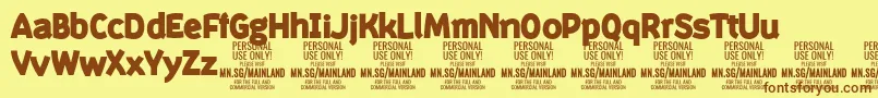 フォントMainlandBlack PERSONAL – 茶色の文字が黄色の背景にあります。