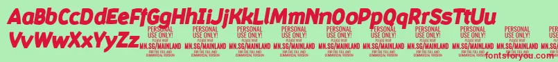 MainlandBlackItalic PERSONAL-fontti – punaiset fontit vihreällä taustalla