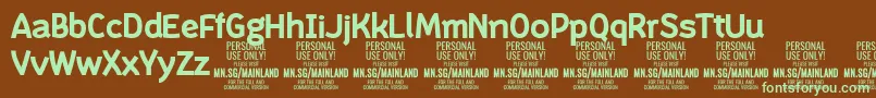 フォントMainlandBold PERSONAL – 緑色の文字が茶色の背景にあります。