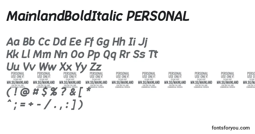 MainlandBoldItalic PERSONAL Font – alphabet, numbers, special characters