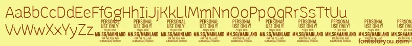 フォントMainlandLight PERSONAL – 茶色の文字が黄色の背景にあります。