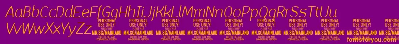 フォントMainlandLightItalic PERSONAL – 紫色の背景にオレンジのフォント