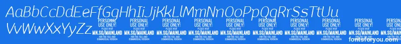 フォントMainlandLightItalic PERSONAL – 青い背景に白い文字