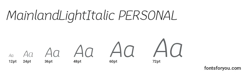 Размеры шрифта MainlandLightItalic PERSONAL