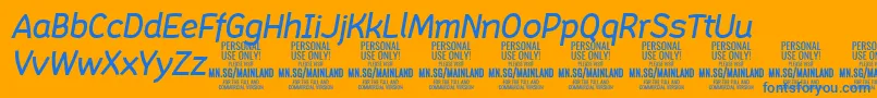 MainlandMediumItalic PERSONAL-fontti – siniset fontit oranssilla taustalla
