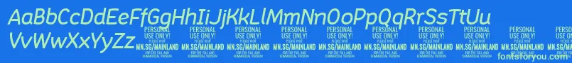 フォントMainlandMediumItalic PERSONAL – 青い背景に緑のフォント