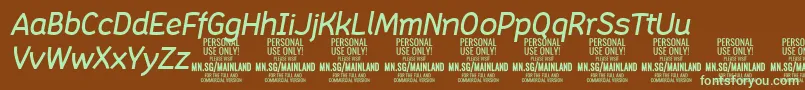 MainlandMediumItalic PERSONAL Font – Green Fonts on Brown Background