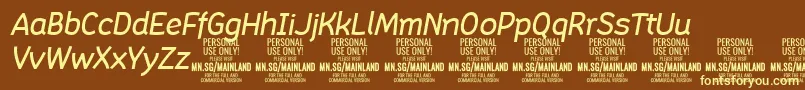MainlandMediumItalic PERSONAL-fontti – keltaiset fontit ruskealla taustalla