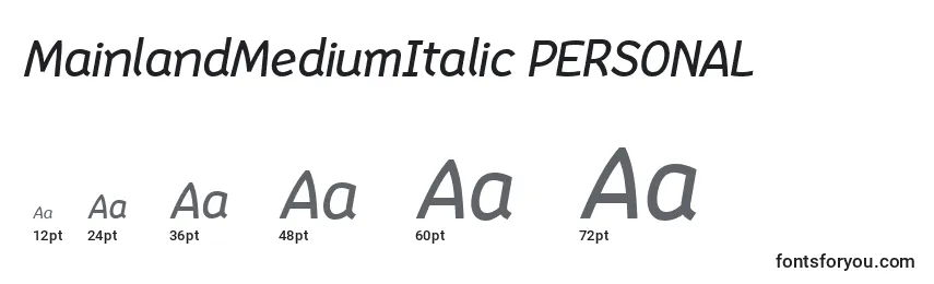 Размеры шрифта MainlandMediumItalic PERSONAL
