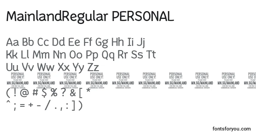 MainlandRegular PERSONAL-fontti – aakkoset, numerot, erikoismerkit