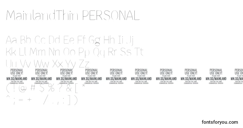 Шрифт MainlandThin PERSONAL – алфавит, цифры, специальные символы
