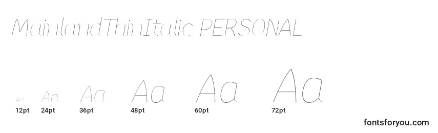 MainlandThinItalic PERSONAL Font Sizes
