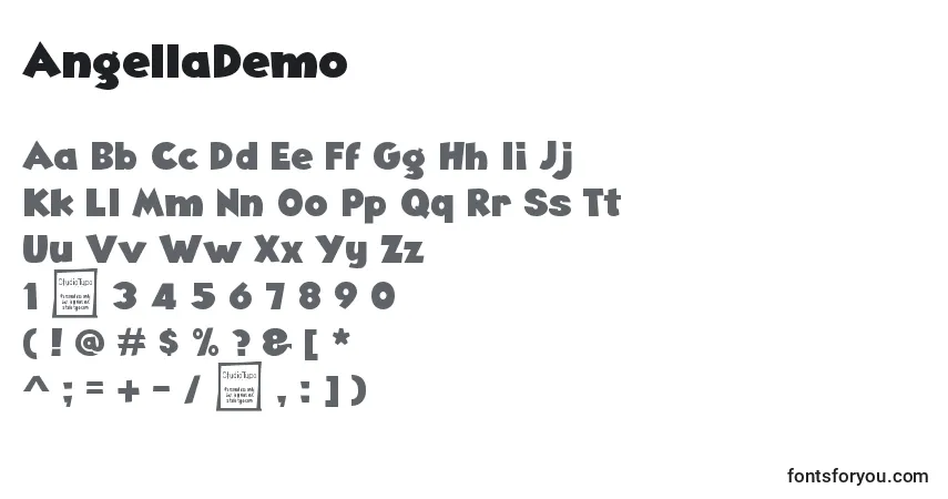 Шрифт AngellaDemo – алфавит, цифры, специальные символы