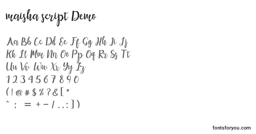 Czcionka Maisha script Demo – alfabet, cyfry, specjalne znaki