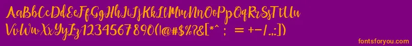 maisha script Demo-Schriftart – Orangefarbene Schriften auf violettem Hintergrund