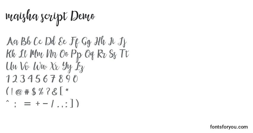A fonte Maisha script Demo (133413) – alfabeto, números, caracteres especiais