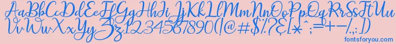 maitlyn script2-Schriftart – Blaue Schriften auf rosa Hintergrund