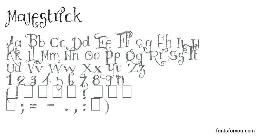 A fonte Majestrick – alfabeto, números, caracteres especiais