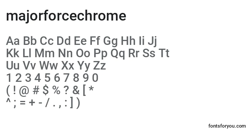 A fonte Majorforcechrome (133425) – alfabeto, números, caracteres especiais