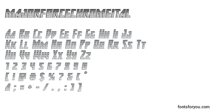Schriftart Majorforcechromeital (133426) – Alphabet, Zahlen, spezielle Symbole