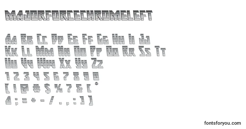 Schriftart Majorforcechromeleft (133427) – Alphabet, Zahlen, spezielle Symbole