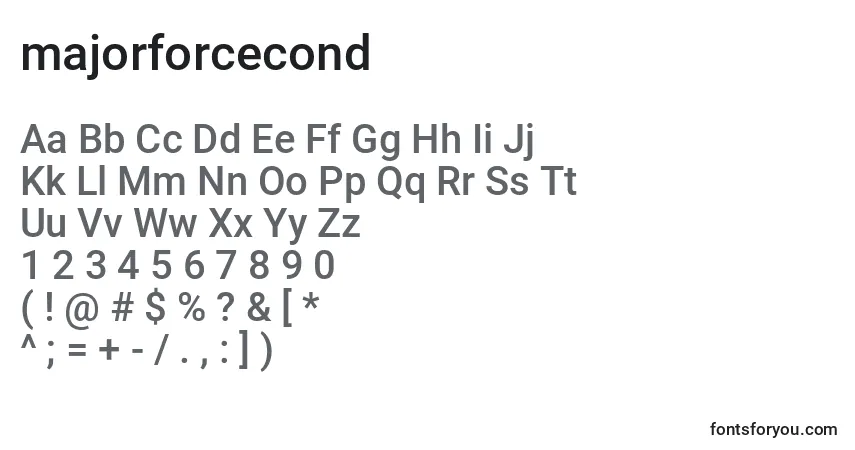 A fonte Majorforcecond (133428) – alfabeto, números, caracteres especiais